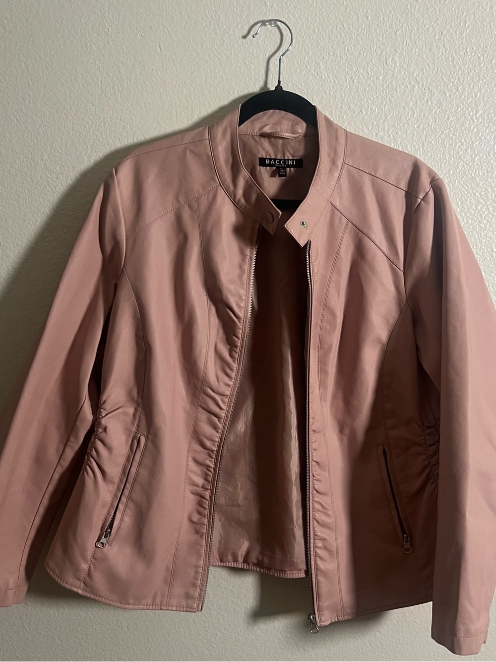 Baccini Dusty Rose Faux Leather Moto Jacket